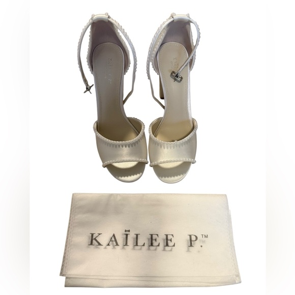 Kailee P. Satin Block Heel Wedding Bridal Sandals with Mini Pearls - Picture 12 of 15